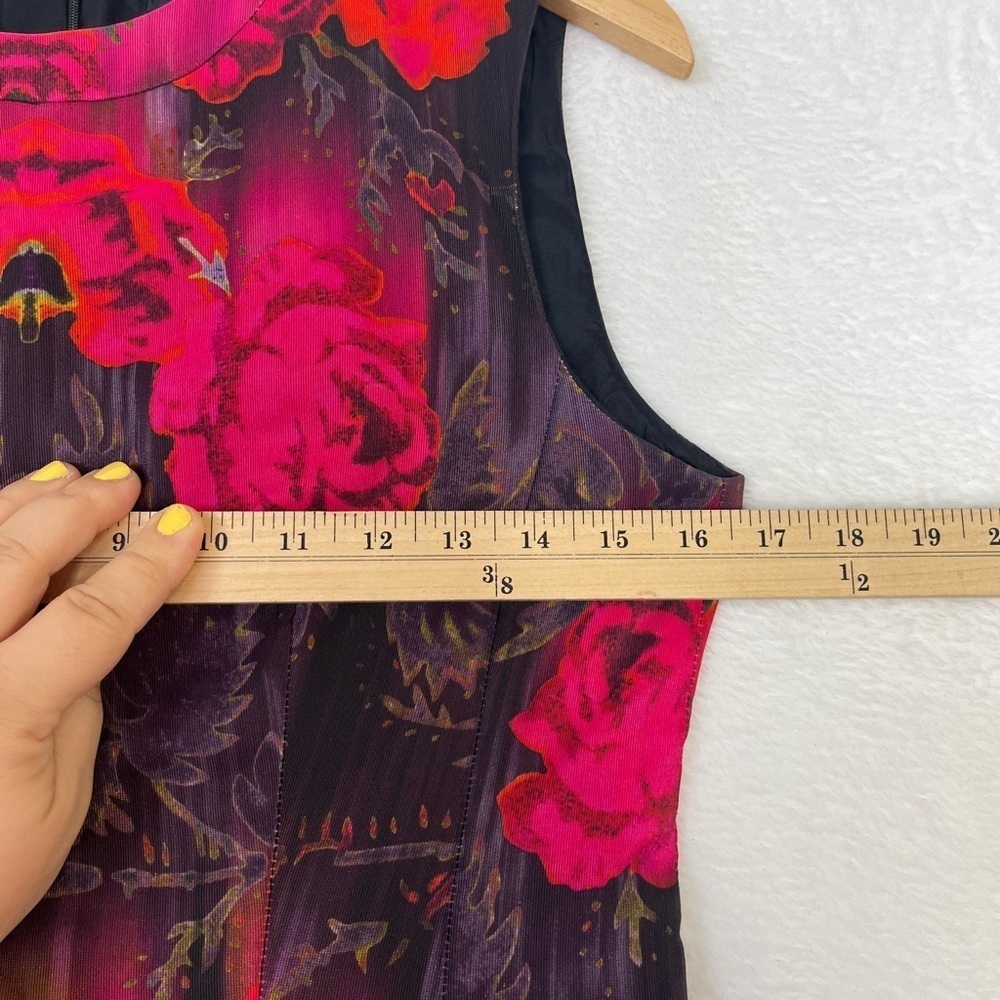 VTG Nicole Miller Cotton Leather Pink Floral Dress Cutout Y2K Dark Romantic Sz 8 - Picture 10 of 12